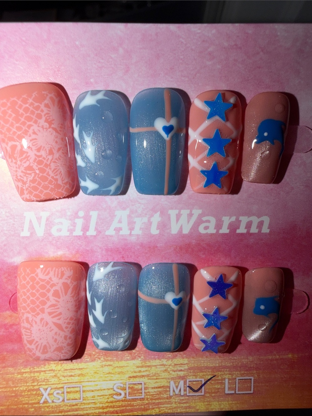 Pink & Blue Press-On Nail Set